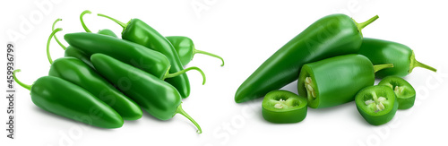 jalapeno pepper isolated on white background. Green chili pepper with clipping path and full depth of field. photo