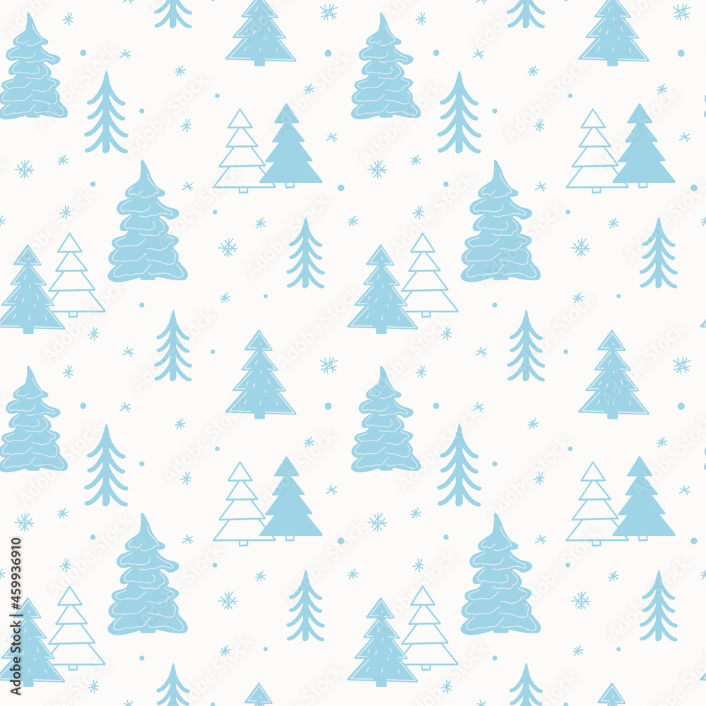 Seamless New Year template with stylized Christmas trees In the forest. Vector holiday background for packaging, paper and textile products Seamless New Year template with stylized Christmas trees In the forest. Vector holiday background for packaging, paper and textile products