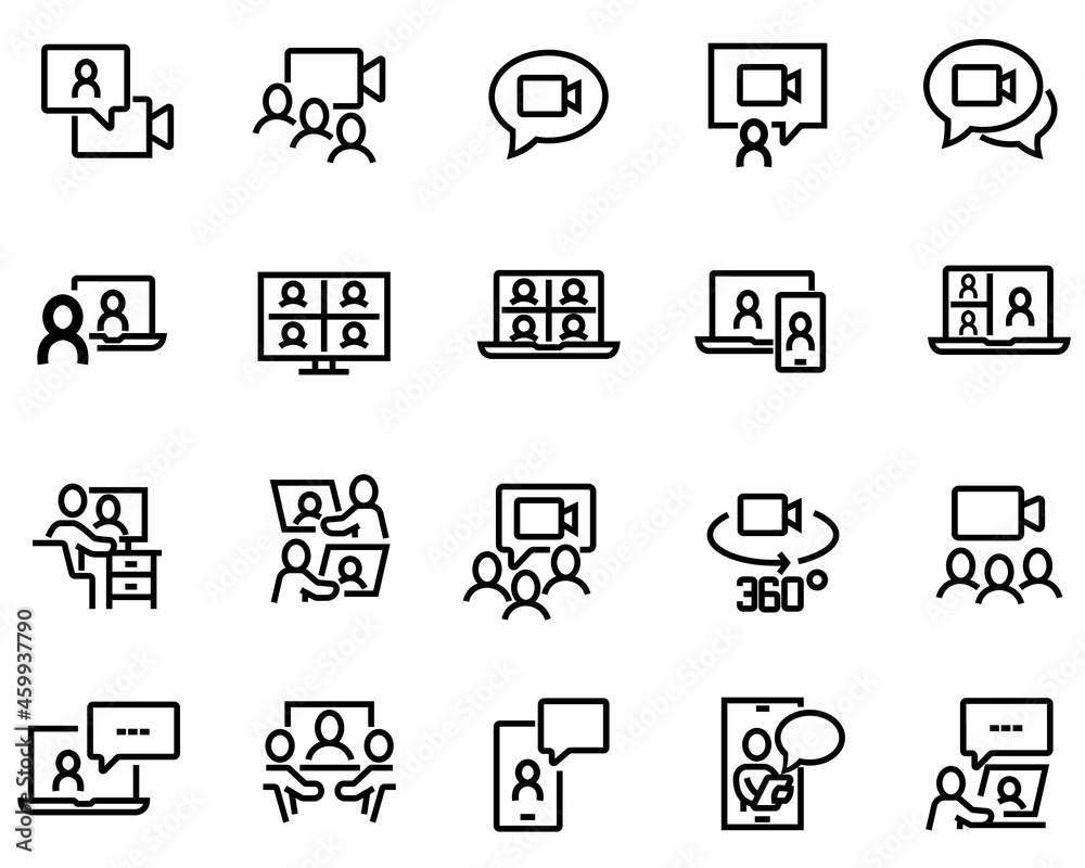 Simple Set of Video Conference Related Vector Line Icons. Contains such Icons as Group Chat, 360 Degree View Camera, Video Call, and more. Editable Stroke. 5000 x 5000 Pixel Perfect. Simple Set of Video Conference Related Vector Line Icons. Contains such Icons as Group Chat, 360 Degree View Camera, Video Call, and more. Editable Stroke. 5000 x 5000 Pixel Perfect.