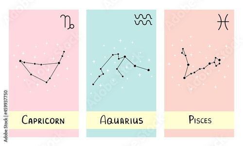 Star constellation zodiac aquarius, capricorn, pisces. Vector Illustration for printing, backgrounds, wallpapers, covers, packaging, greeting cards, posters, stickers, textile and seasonal design. photo