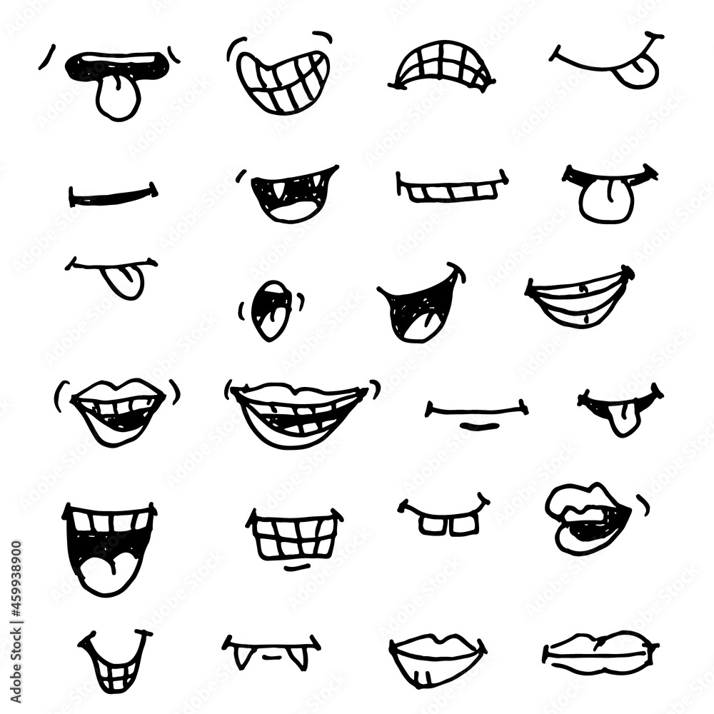 Vector hand drawn cartoon smiles collection Vector hand drawn cartoon smiles collection