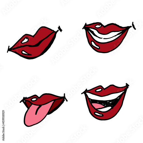 Vector hand drawn set of colorful cartoon  lips