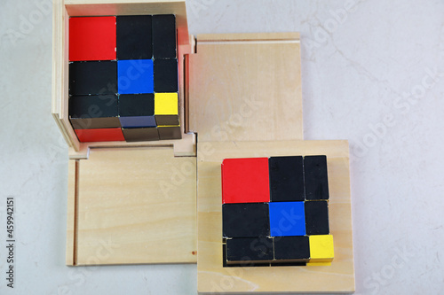 Photos Montessori binomial and trinomial cubes