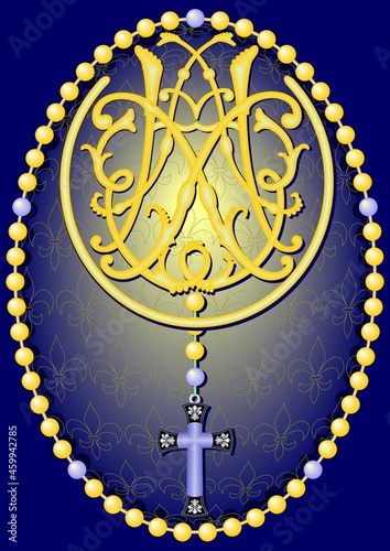 Monogram of Our Lady with Rosary