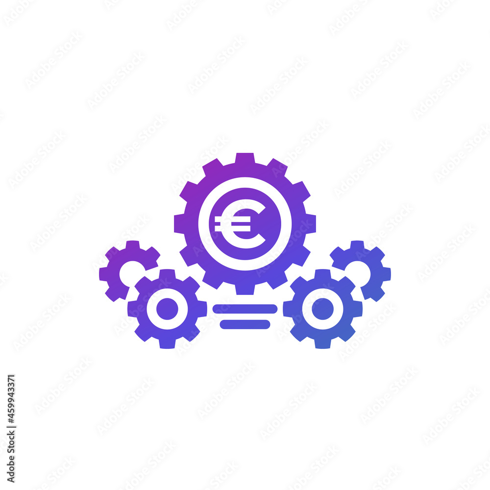 fintech, financial icon with euro and gears fintech, financial icon with euro and gears