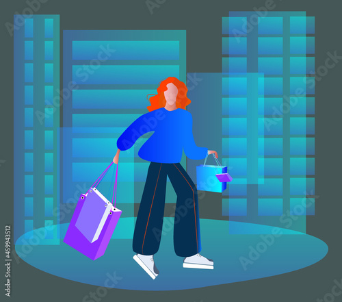 Vector drawing of a woman shopping