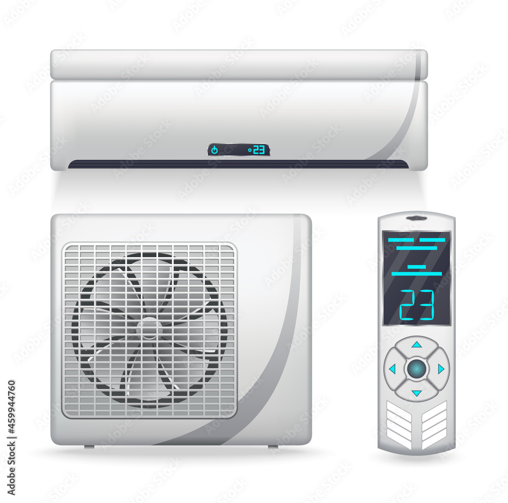 Illustrazione Stock Air conditioner system realistic set with cooling