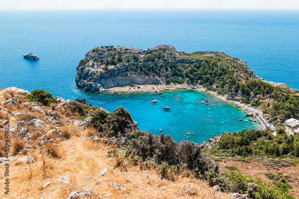 Anthony Quinn Bay in Faliraki on Rhodes Island, Greece. Top view Anthony Quinn Bay in Faliraki on Rhodes Island, Greece. Top view