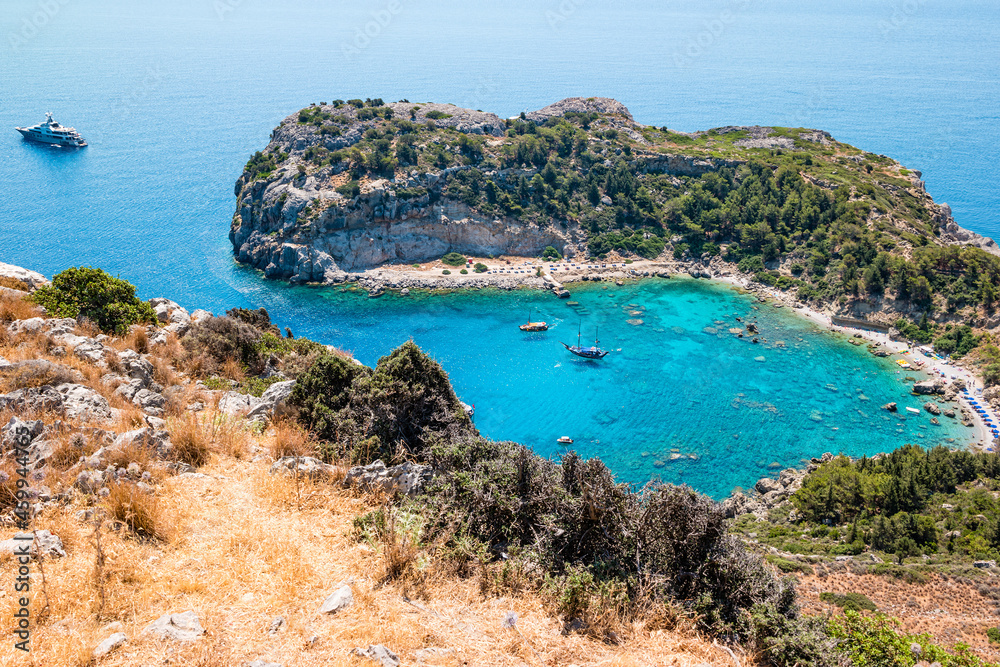 Anthony Quinn Bay in Faliraki on Rhodes Island, Greece. Top view