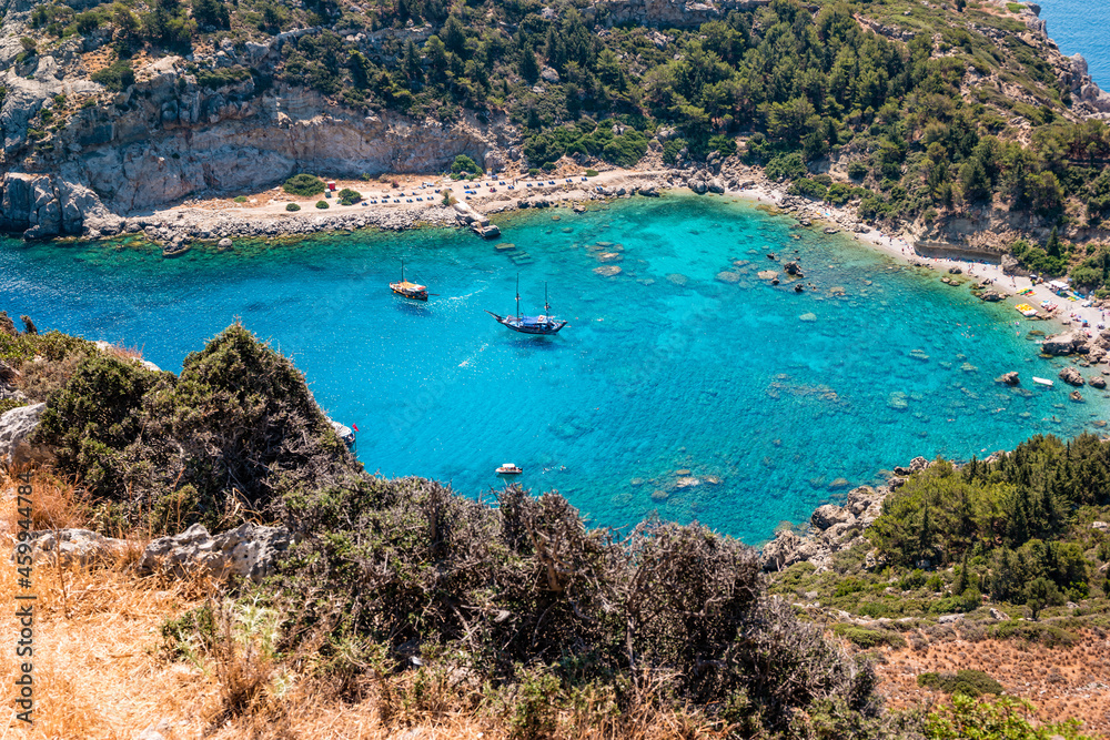 Anthony Quinn Bay in Faliraki on Rhodes Island, Greece. Top view