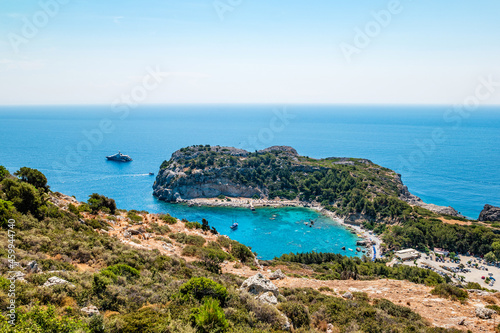 Anthony Quinn Bay in Faliraki on Rhodes Island, Greece. Top view © perekotypole