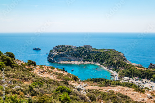 Anthony Quinn Bay in Faliraki on Rhodes Island, Greece. Top view