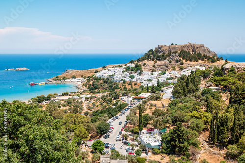 View of the white town of Lindos on Rhodes, Greece © perekotypole