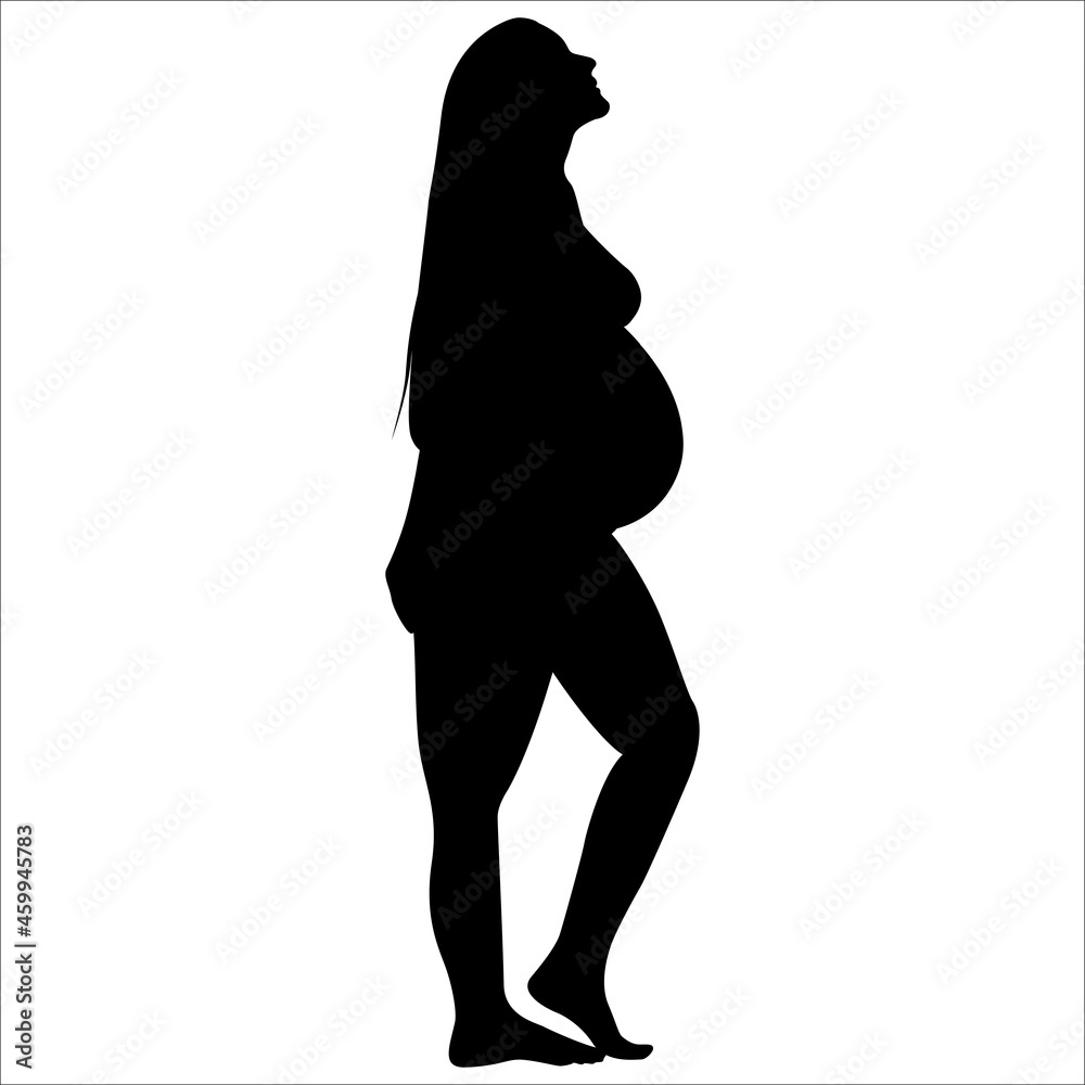 Silhouette of a pregnant woman. Black color. Vector illustration.