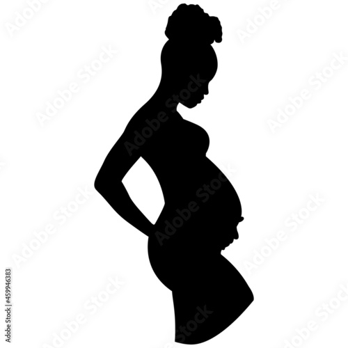 Silhouette of a black pregnant woman. Vector illustration.