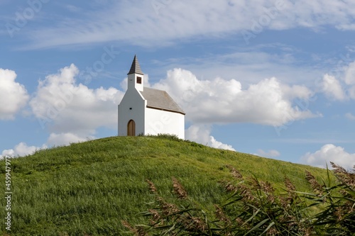 Small White Chapel Church On The Hill In The Hague Netherlands.