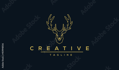 unique deer circular logo design icon, deer head circular icon, geometric deer logo concept, rain deer illustration in golden color