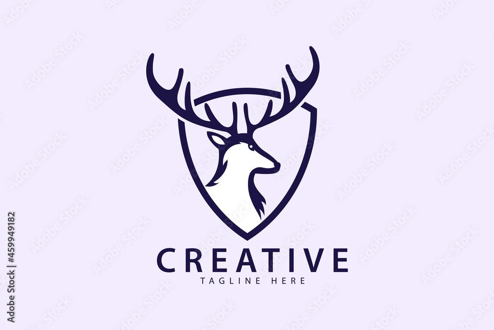 Deer Head template Logo design with a shield Deer Head template Logo design with a shield