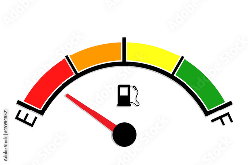 Gas tank gauge. Empty fuel meter isolated on white background. Oil level bar. Vector illustration in flat design.