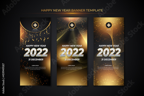 Happy new year banner template with black gold backround style