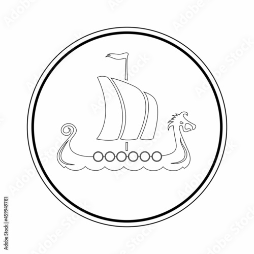 Drakkar vikings logo vector illustration. Viking transport warship. Viking ship boat scandinavia logo icon