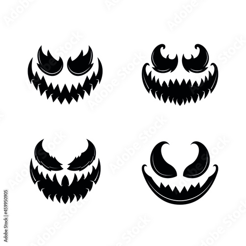 Scary faces of Halloween pumpkin or ghost . Vector collection.