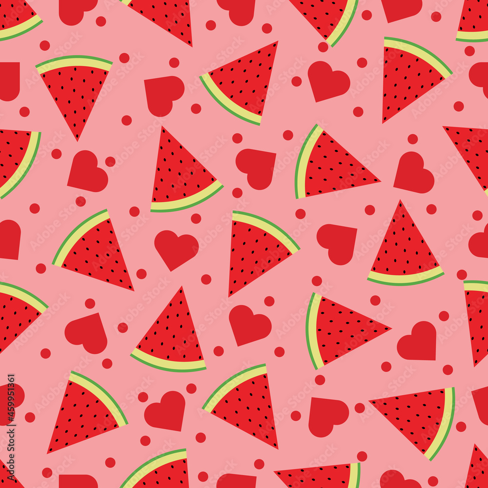 Watermelon and heart love seamless pattern Watermelon and heart love seamless pattern