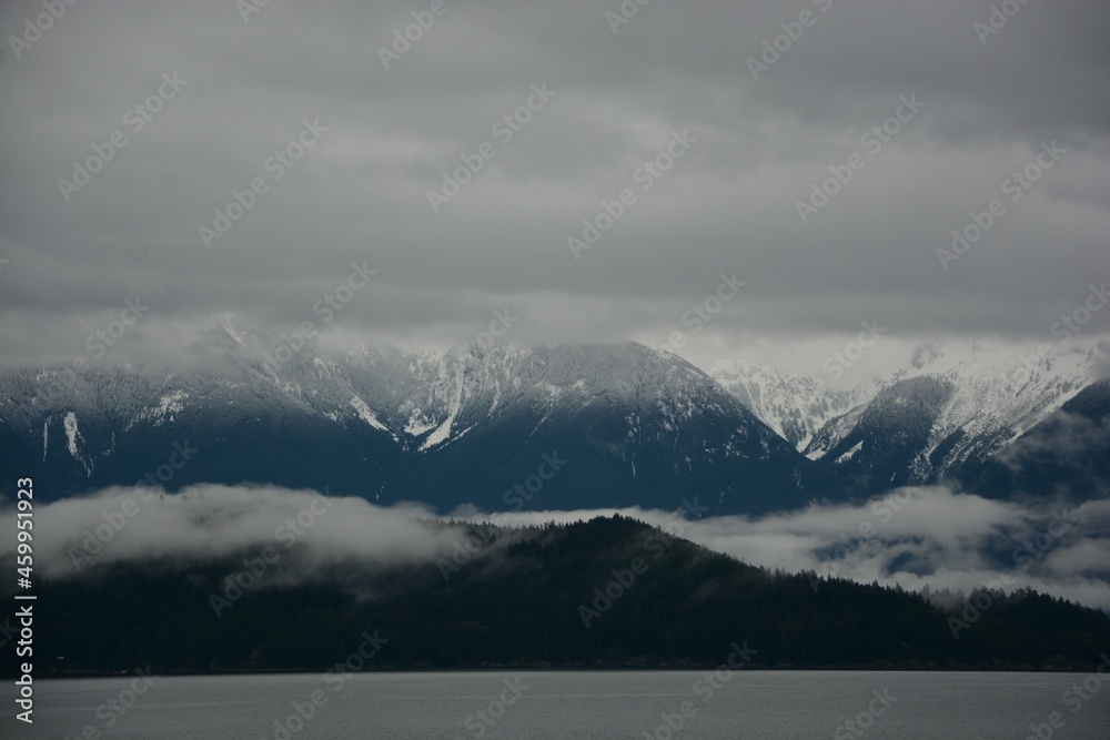 Misty mountains on the coast