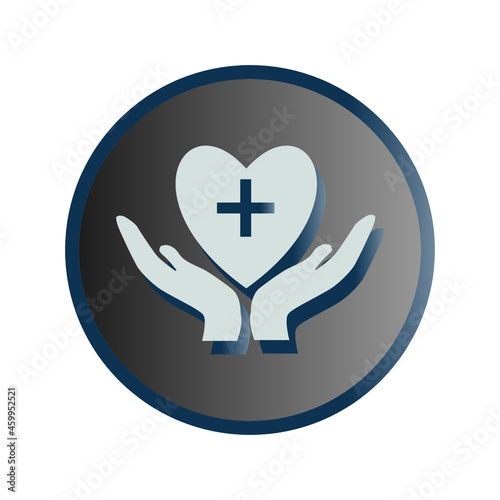 Medical icon of hands under the heart with a cross. Vector. Help symbol.