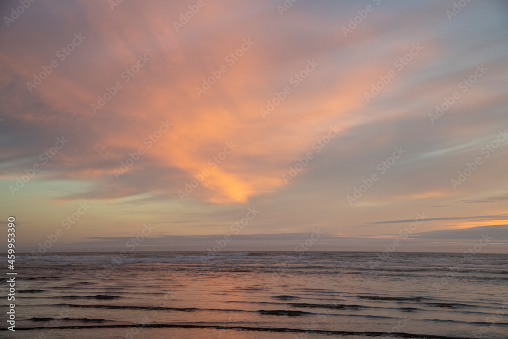 Sunset with Ocean Waves at Sunset Beach near Seaside, Oregon