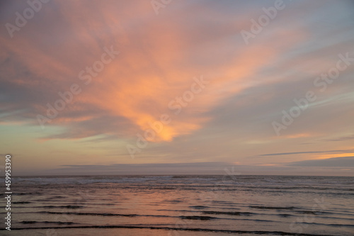 Sunset with Ocean Waves at Sunset Beach near Seaside, Oregon