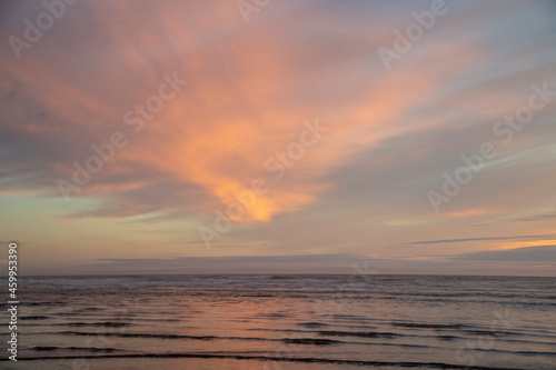 Sunset with Ocean Waves at Sunset Beach near Seaside  Oregon