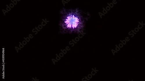 A set of four types of fireworks. Loop seamless of fireworks background. Multicolored fireworks with particles and sparks in the black night sky. Festive sparkles, carnival salutes.