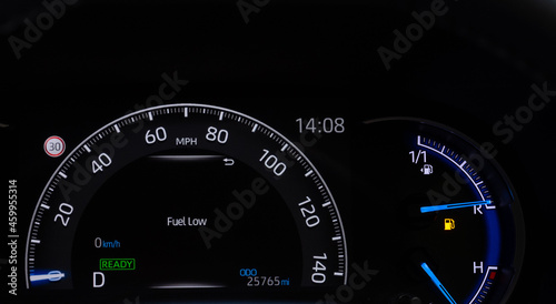 Petrol gauge on empty and fuel low 