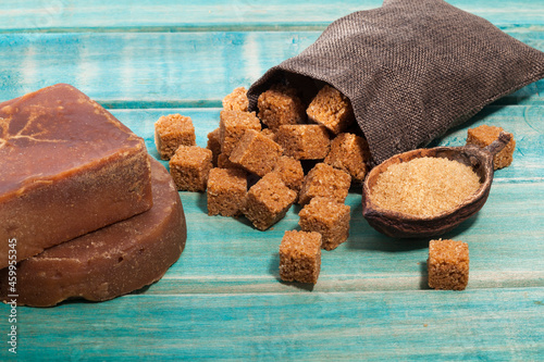 Panela, Cubed and Bulk Sugar; Derived From The Sugar Cane Plant. photo