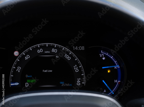 Petrol gauge on empty and fuel low 