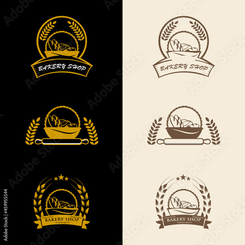 Set bread logo. Bread basket logo. Bakery badge or label retro vector illustration.