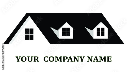 Vector. House roof logo, symbol, icon for real estate, construction company, builder. Gable roof with dormer windows.