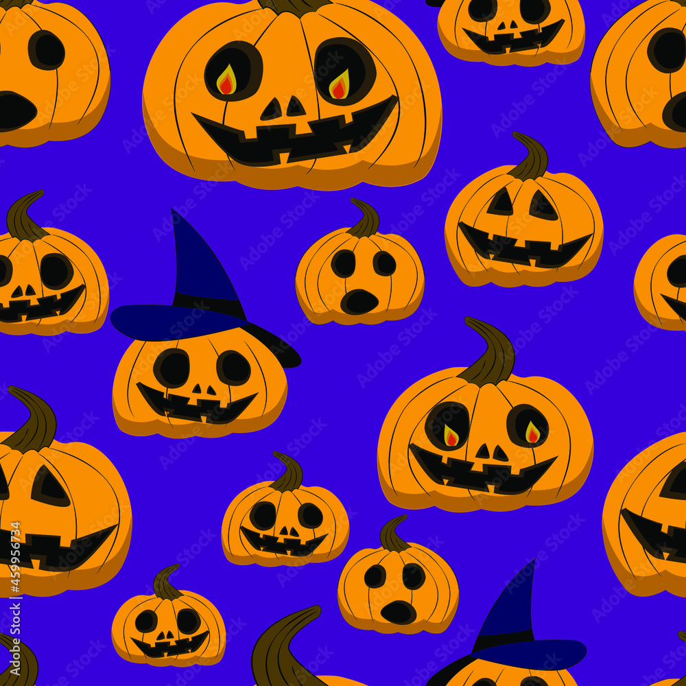 unny vector seamless pattern on halloween . Funny pumpkins