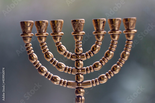 Jewish festive golden seven-candlestick on Hanukkah, New Year, Pesach. Hasil, Jews, Israel photo