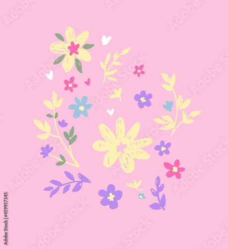 Vector illustration with flowers. Hand Drawn Decorative elements for design, daisy flowers frame.