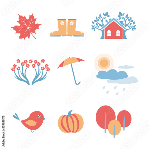 A simple set of icons autumn  icons. Vector graphics. The theme of nature  ecology