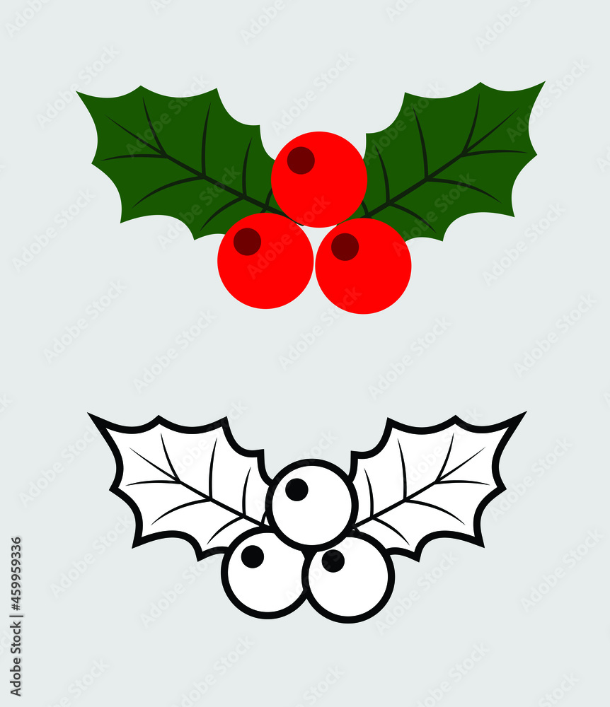 Holly plant, christmas decoration, stencil, icon, minimalism, isolated  Stock Vector | Adobe Stock
