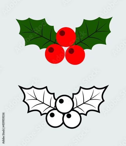 Holly plant, christmas decoration, stencil, icon, minimalism, isolated 