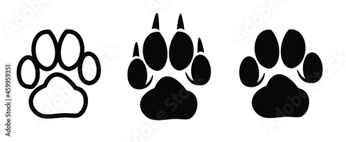 Dog paw icons vector set, simple image, logo 
