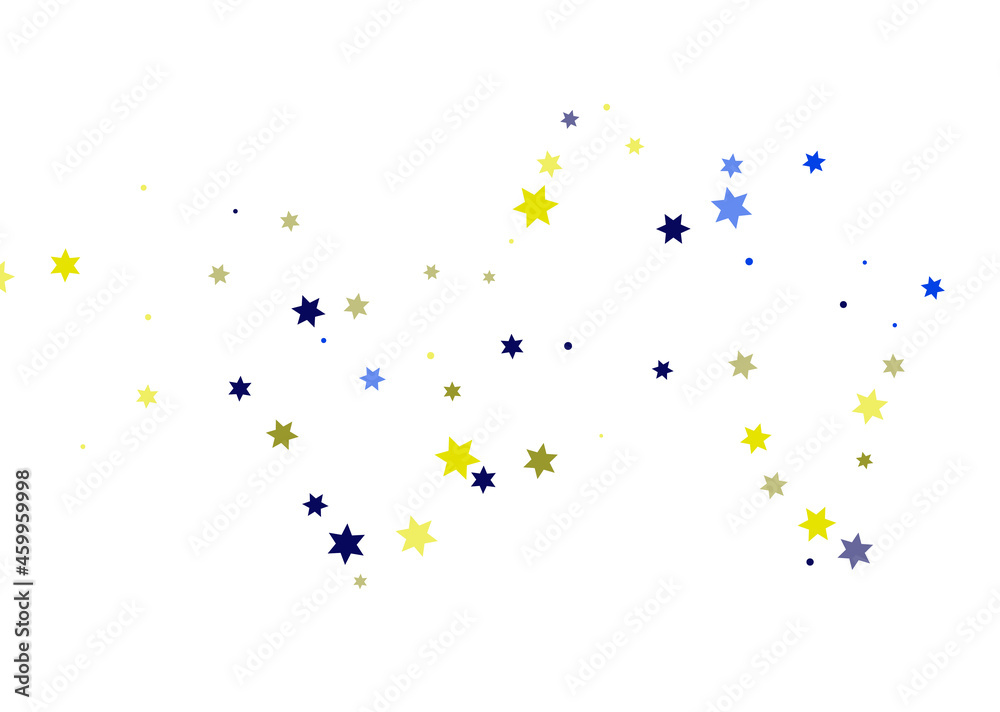 Bright yellow and blue stars scattered on a white background. Festive background. Design element. Vector illustration, EPS 10.