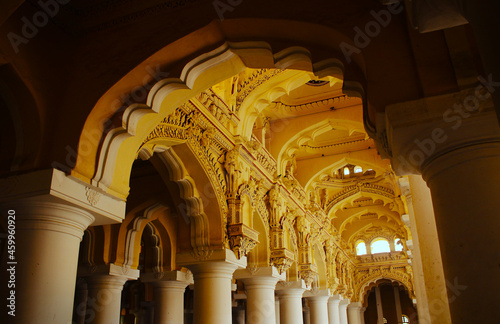 Interior of 17th-century palace erected in 1636 AD by King Tirumala Nayaka, a king of Madurai's Nayaka dynasty who ruled Madurai from 1623 to 1659, in the city of Madurai, India. photo