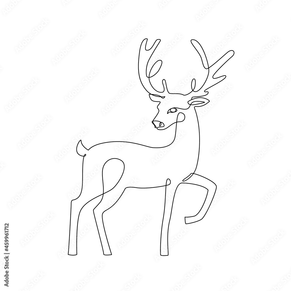 Simple contour art of minimal deer isolated on white background for gift, birthday, christmas winter template design