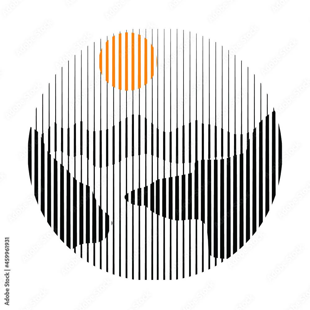 Mountains and sun , modern minimal style .Transition Logo with lines.Square unusual icon Design .Black Vector stripes .Geometric shape.