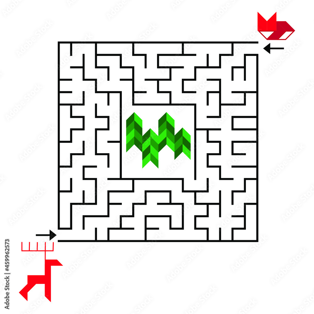 Labyrinth. Help fox and deer find your way to the forest. Quadrate